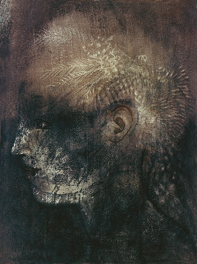Hlava z profilu / olej a pastel na papíře / 1973